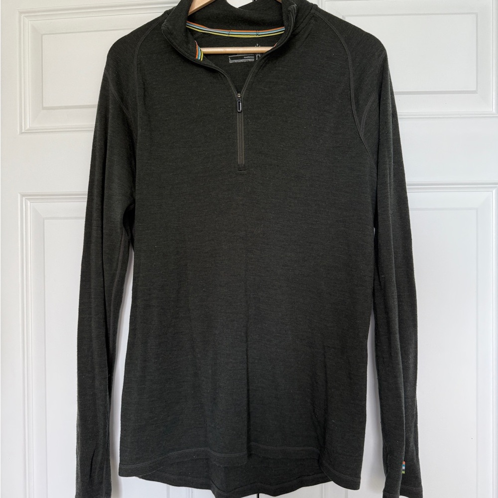 Smartwool Black Quarter Zip Sweater Lightweight Knit - size large